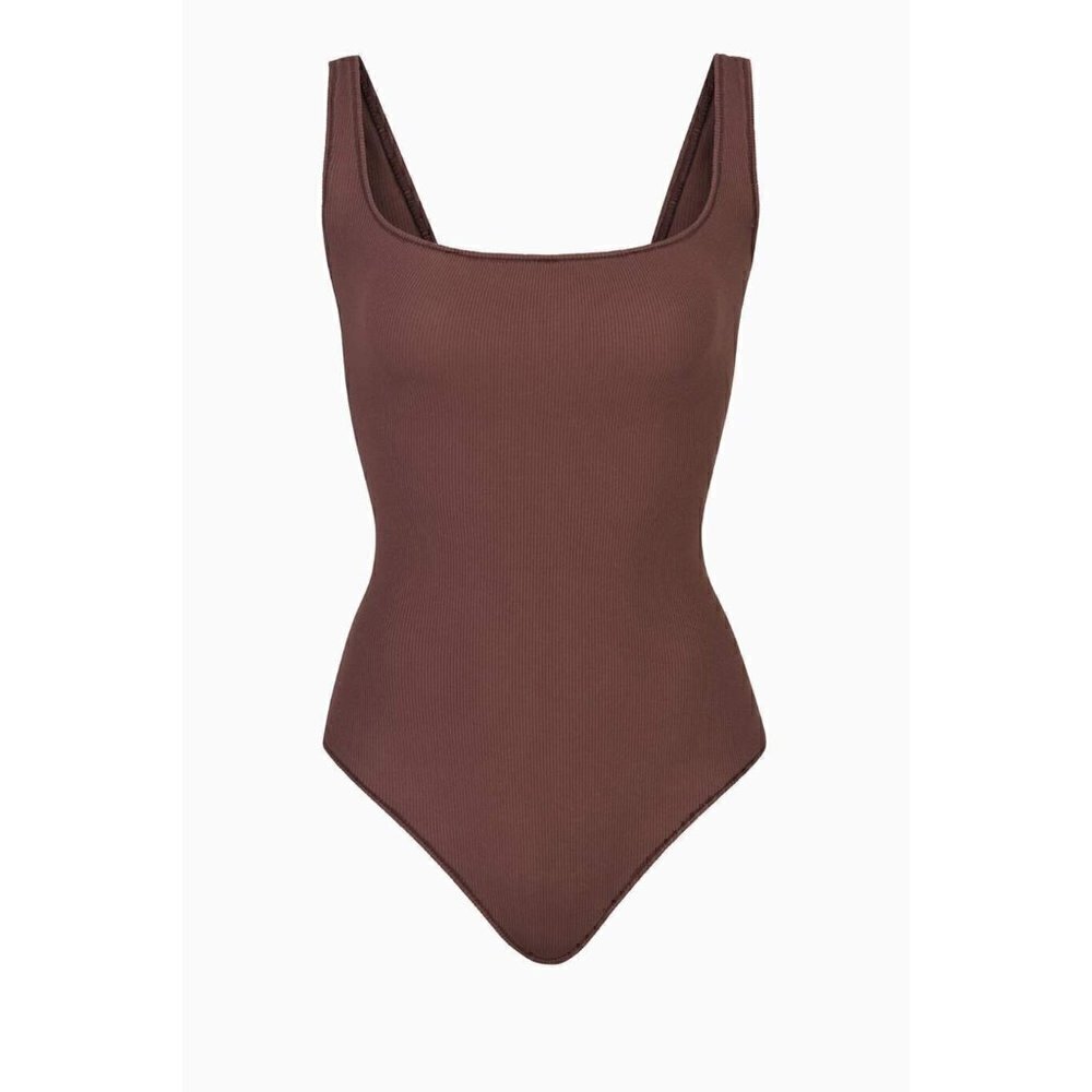 Skims Cotton Ribbed Sleeveless Scoop Neck Stretchy Bodysuit Garnet Size XXS